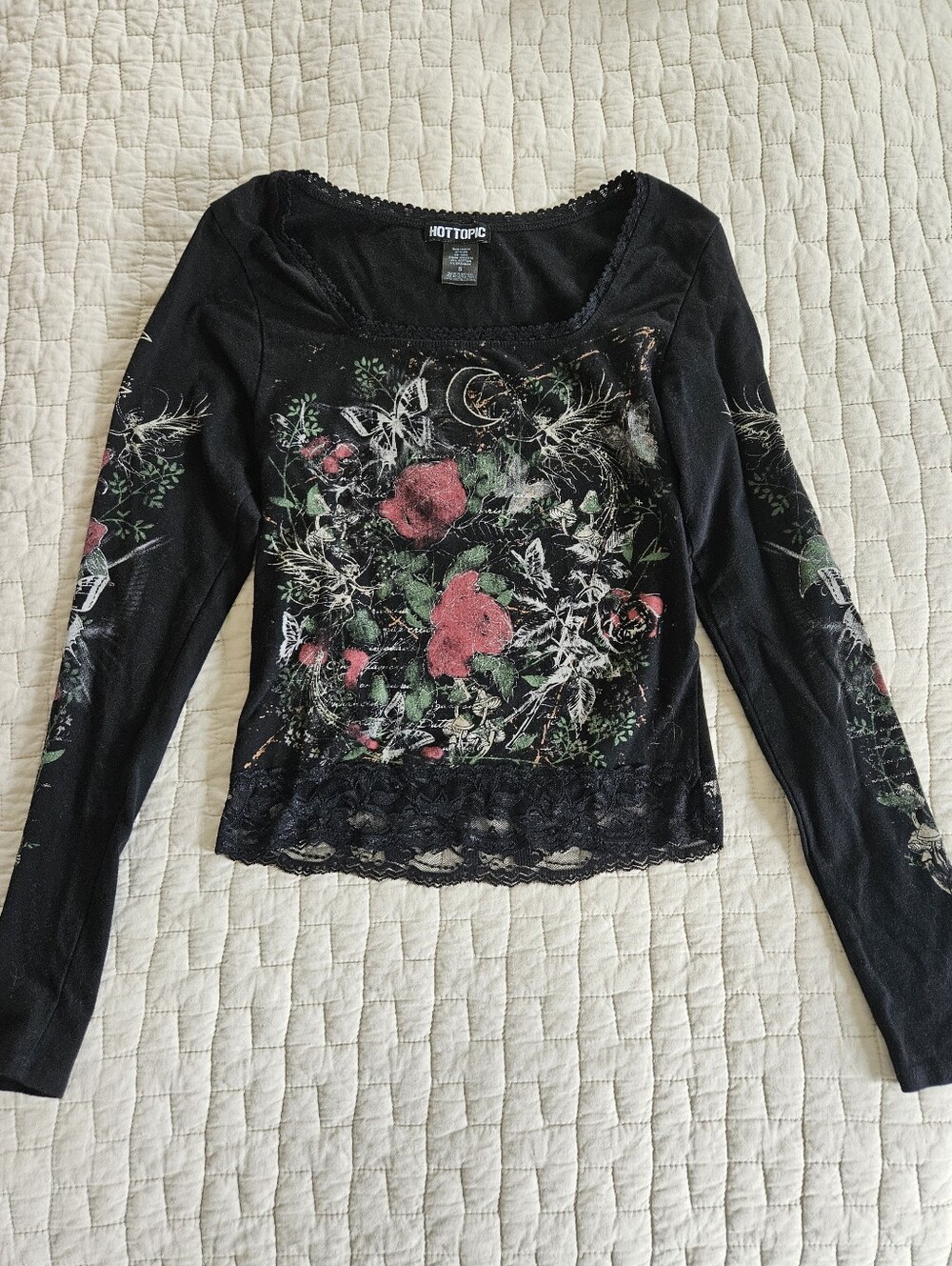 Hot Topic Roses Fairies Mushrooms Long Sleeve Top Small